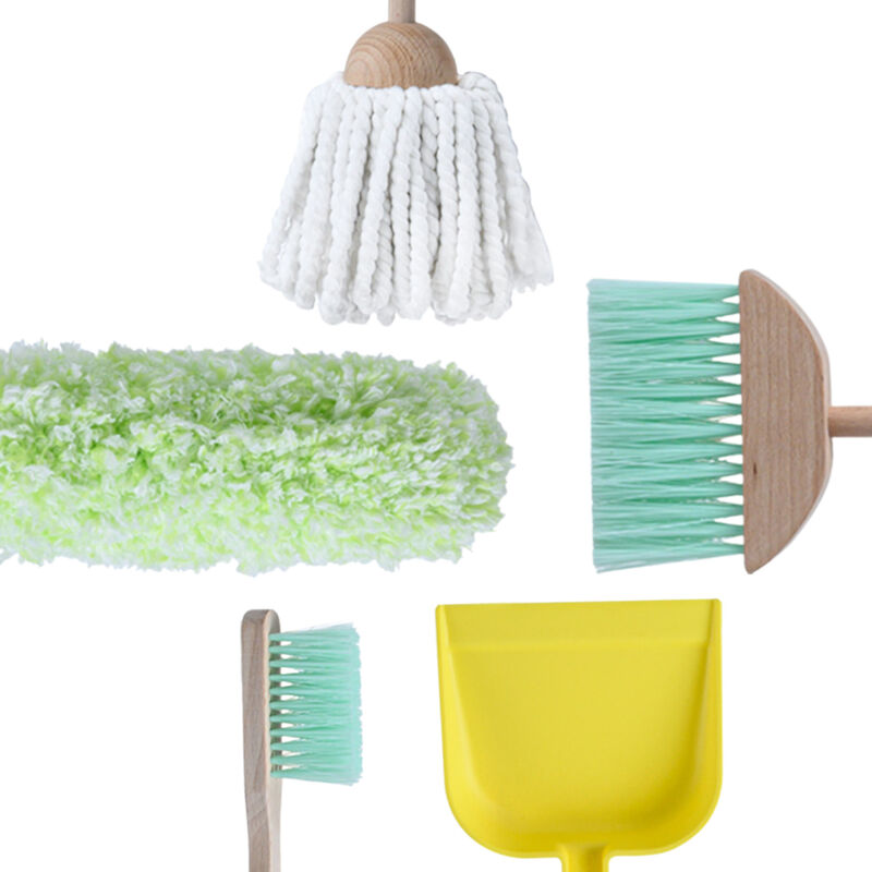 Teamson Kids 6-Piece Wooden Cleaning Set with Storage Stand, Little Helper Pretend Play Cleaning Set, Mop, Broom, Duster, Dust Pan and Brush with Hanging Loops image number 4