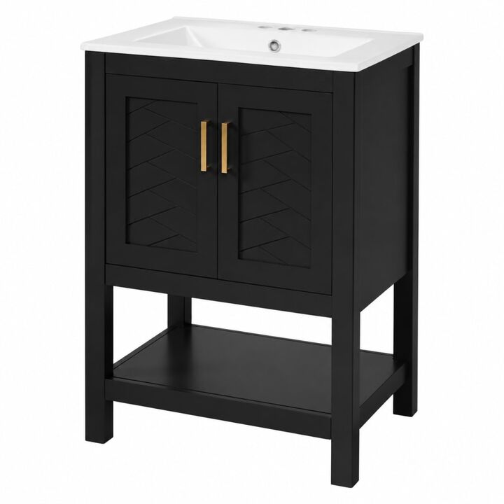 ELEMENT ACE 24 Inch Modern Bathroom Vanity with Elegant Twill Design Soft-Close Hinges Adjustable Shelf Back Open Structure Ample Customizable Bathroom Storage