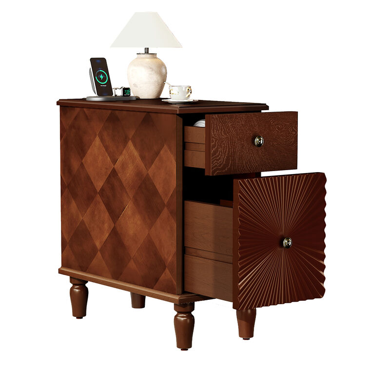 Whisen 23.6" Slim Nightstand, 2 Drawers Modern MDF Narrow Side Table for Living Room Bedroom image number 7