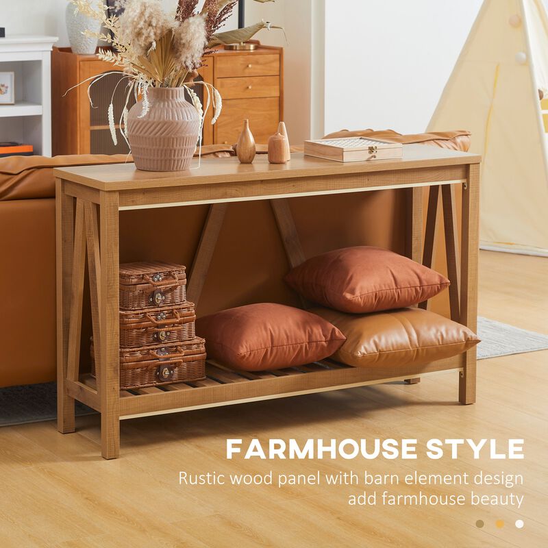 Brown Rustic Console: Farmhouse Table with Storage for Living Room