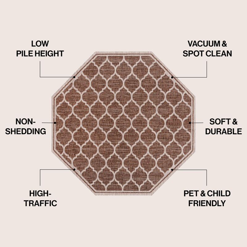 Trebol Moroccan Trellis Textured Weave Octagon Indoor/Outdoor Area Rug
