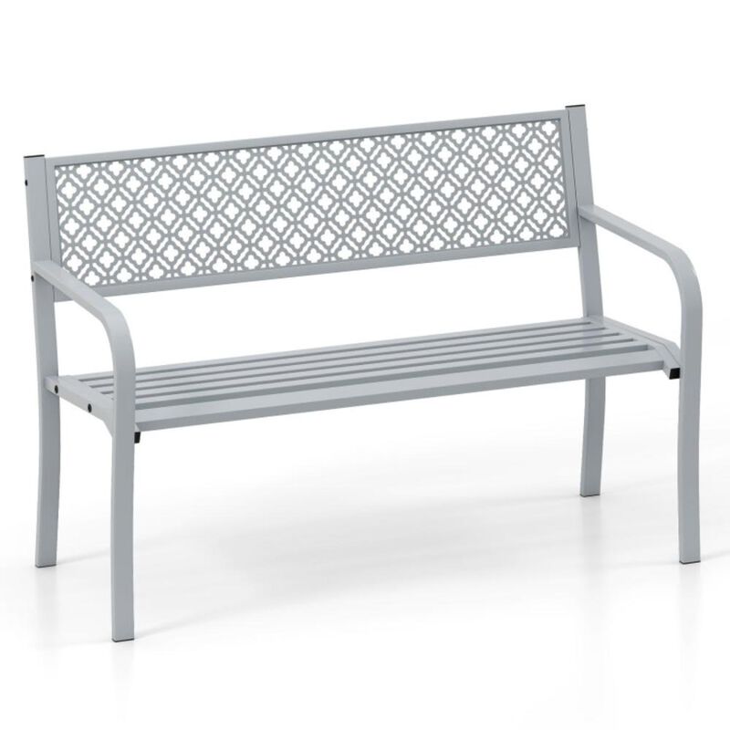Hivvago Outdoor Garden Bench with Geometric Lattice Backrest and Slatted Seat