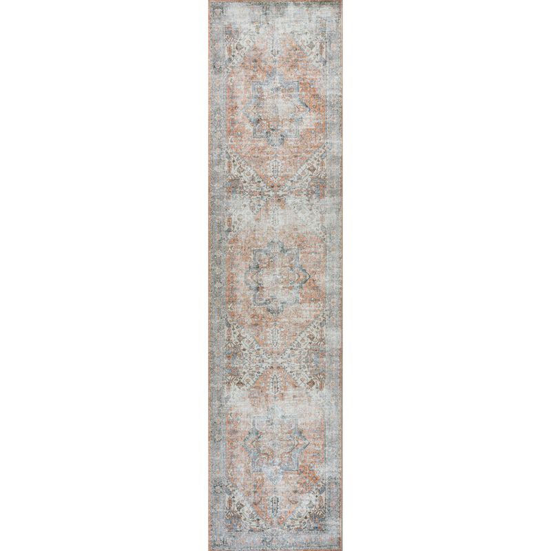 Armae Distressed Medallion Chenille Machine-Washable Area Rug