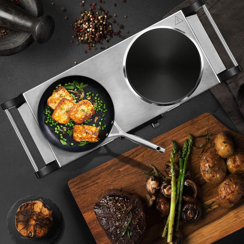 Techwood 1800W Stainless Steel Dual Hot Plate with Stay Cool Handles, Stainless Steel image number 7