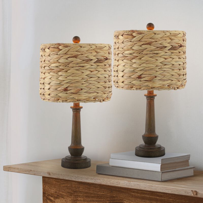 Theodore Rustic Farmhouse Handwoven Rattan/Resin LED Table Lamp