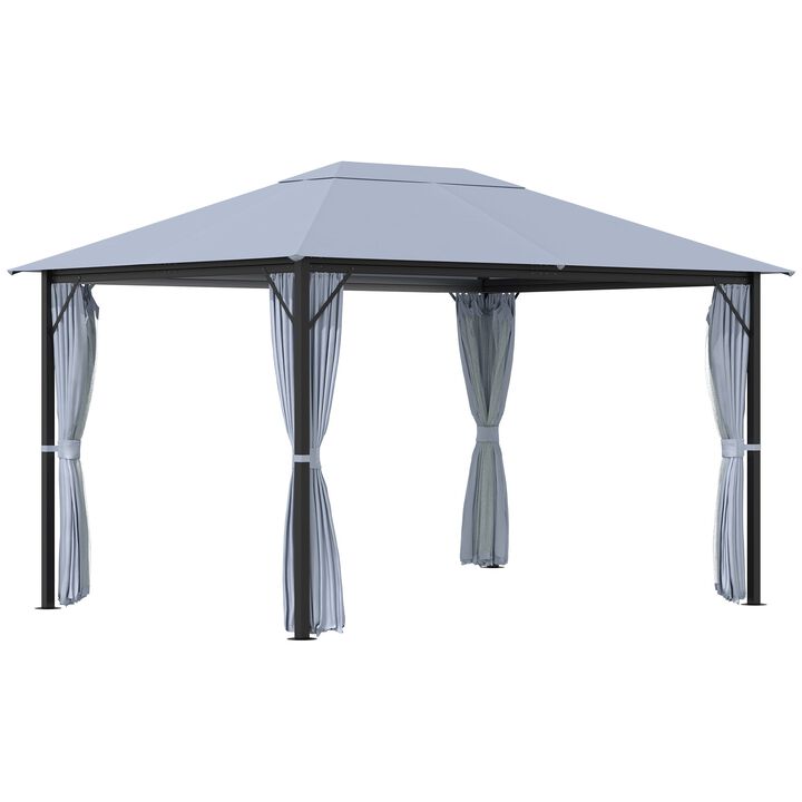 Light Grey Event Shelter: 13'x10' Gazebo with Steel Frame and Curtains