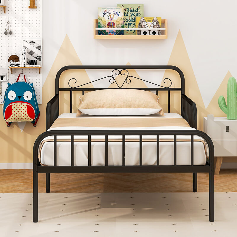 Bed Frame with Headboard and Safety Side Guardrails