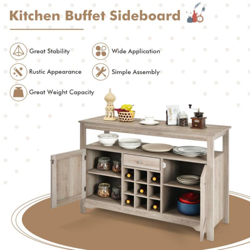 Hivvago Server Buffet Sideboard With Wine Rack and Open Shelf