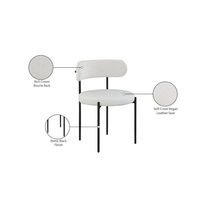 Meridian Furniture Beacon Cream Vegan Leather and Boucle Fabric Dining Chair, Set of 2