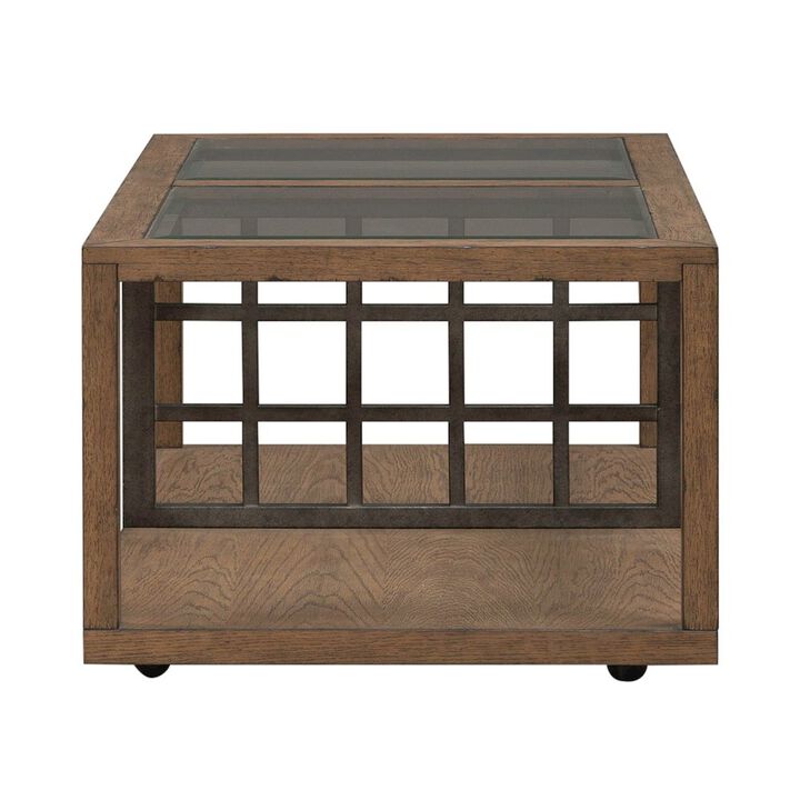 Liberty Furniture Bayhill Trellis Cocktail Table for Living Room - Honey w/ Black Metal Accents