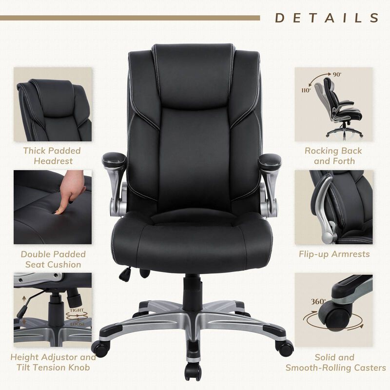 COLAMY Leather Executive Office Chair- High Back Home Computer Desk Chair with Padded Flip-up Arms, Adjustable Tilt Lock, Swivel image number 7