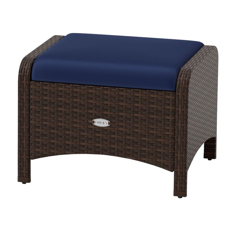 Set of 2 Patio Ottomans with Removable Cushions &ndash; PE Wicker Construction