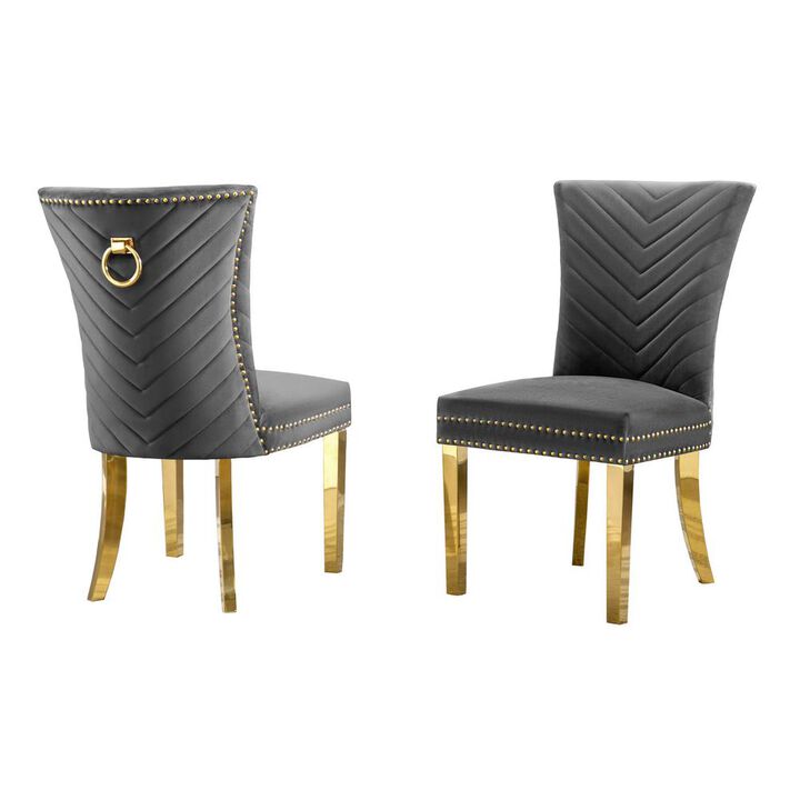 Best Quality Furniture Dark Gray Velvet Side Chairs With Gold Base (Set Of 2)