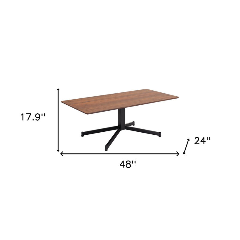HomeRoots 48" Brown and Black Wood and Steel Pedestal Coffee Table