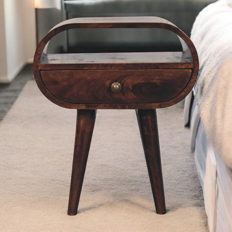 Artisan Furniture Solid Wood California Walnut Circular Bedside with Open Slot