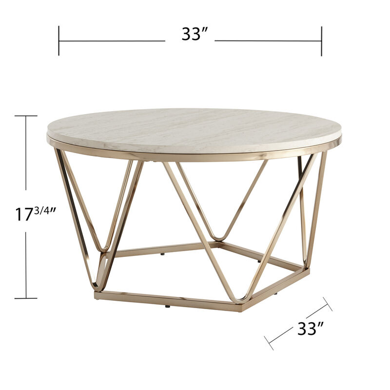 Hivvago 33 Inch  Champagne Solid Manufactured Wood And Metal Round Coffee Table