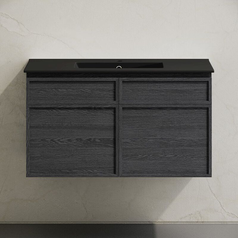 St. Tropez 36" Wall-Mounted Bathroom Vanity in Black Oak with Black Sink Top image number 5