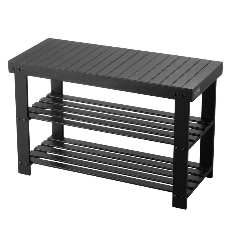 Entryway Shoe Storage Bench 3-Tier Wicker Rack for Hallway, Bedroom, Front Door Use-Black image number 6