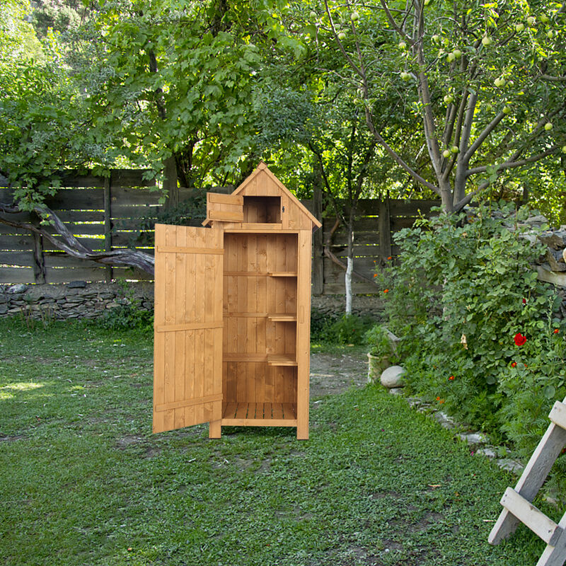 Outdoor Wooden Storage Shed, Fir Wood Locker with Single Door for Garden Tools & Supplies