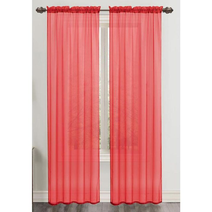RT Designers Collection Celine Sheer 55 x 90 in. Rod Pocket Curtain Panel Red
