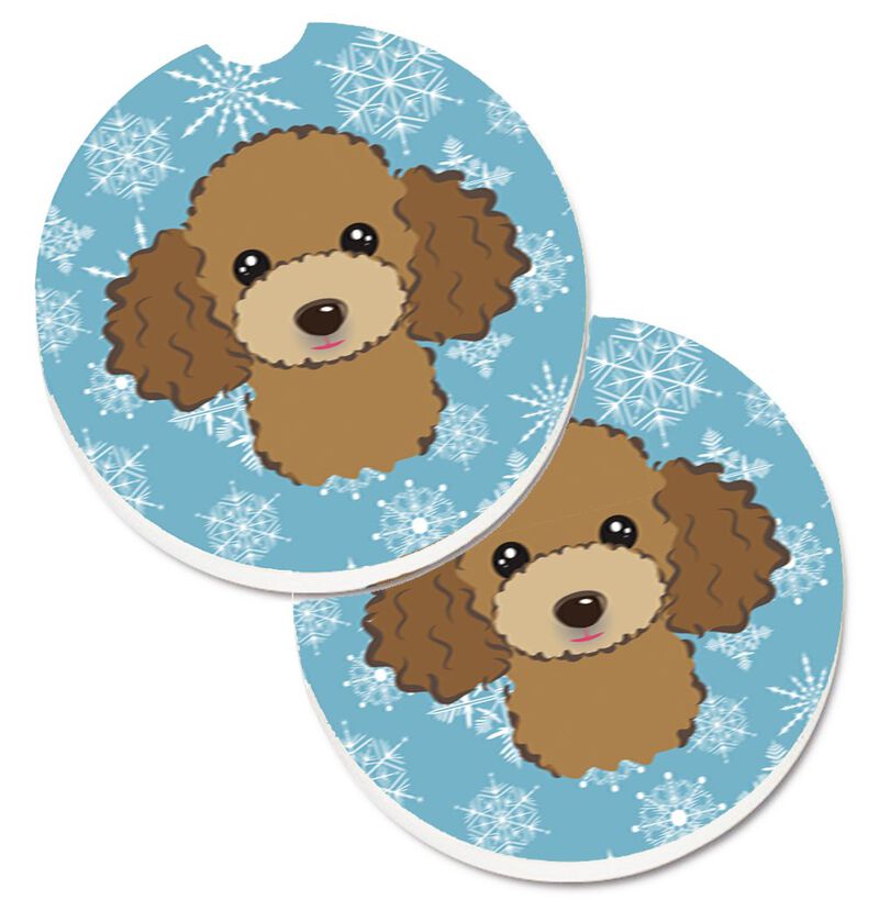 Caroline's Treasures Snowflake Chocolate Brown Poodle Set of 2 Cup Holder Car Coasters BB1690CARC, 2.56, Multicolor