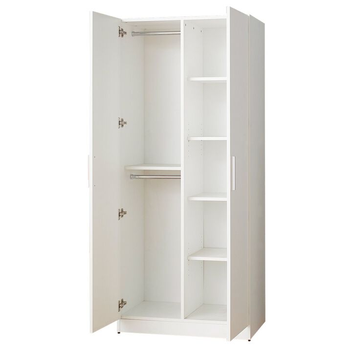 FC Design Klair Living Contemporary Wood Closet with Hanging Bars and Five Shelves in White