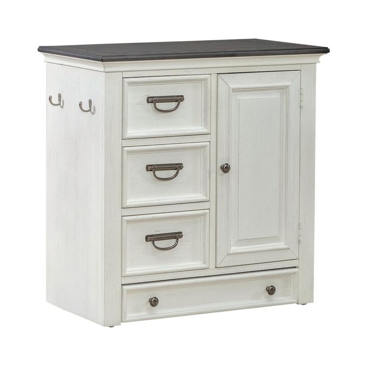 Liberty Furniture Cabinet Cottage Home Storage Pet Food Bowl Drawer - White w/ Charcoal Tops