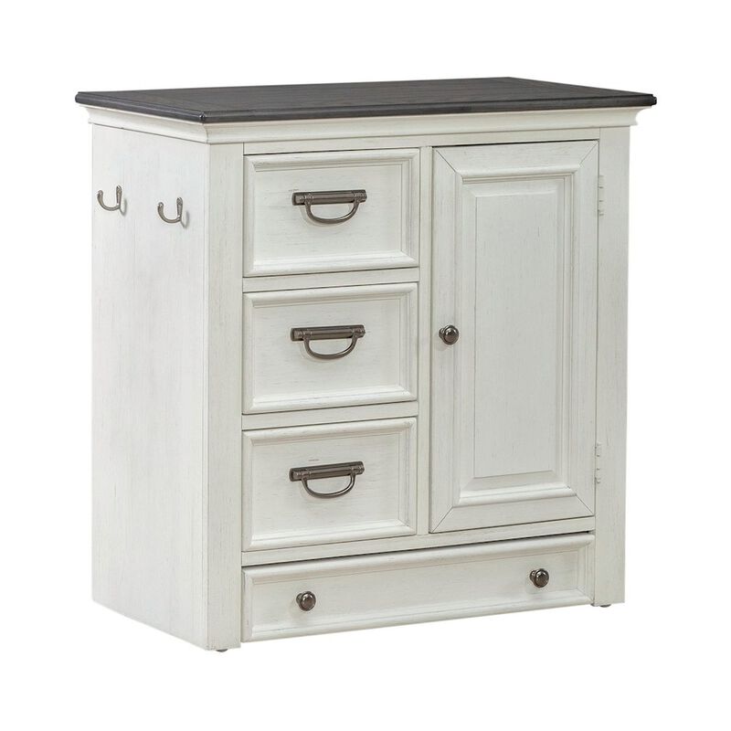 Liberty Furniture Cabinet Cottage Home Storage Pet Food Bowl Drawer - White w/ Charcoal Tops image number 0