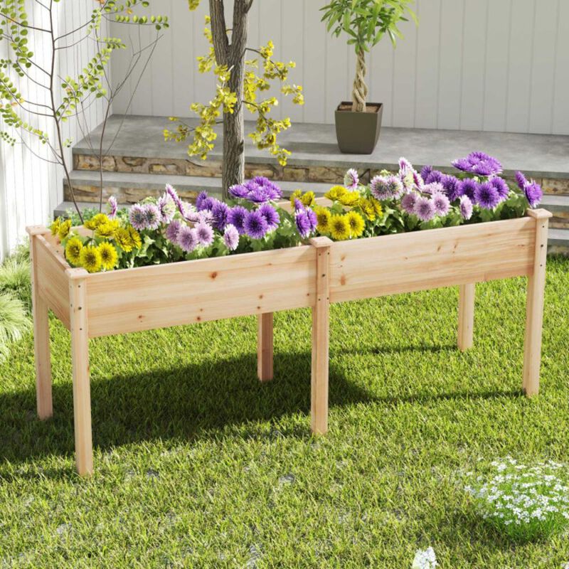 Hivvago Fir Wood Outdoor Raised Garden Bed with Divider Panel and Drainage Holes