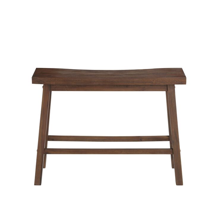 Saddle Design Wooden Bench with Grain Details, Brown- Benzara