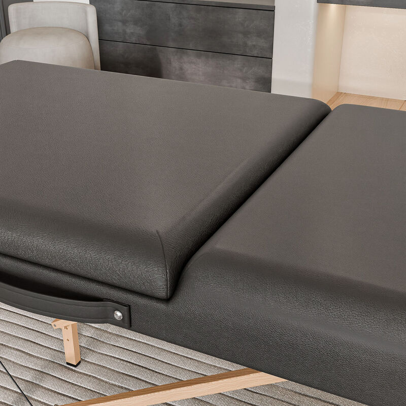 FUFU&GAGA Portable Folding Massage Bed with Solid Wood Legs & Metal Frame, Black PVC Leather Top (Open: 84.2 in. W x 21.2 in. D x 26.7 in. H / Folded: 36.2 in. W x 7 in. D x 21.2 in. H), Black