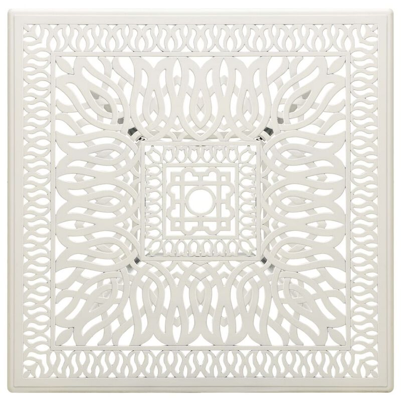 Outdoor Patio Breakfast Dining Table, 35 Inch Square, White Metal - Benzara