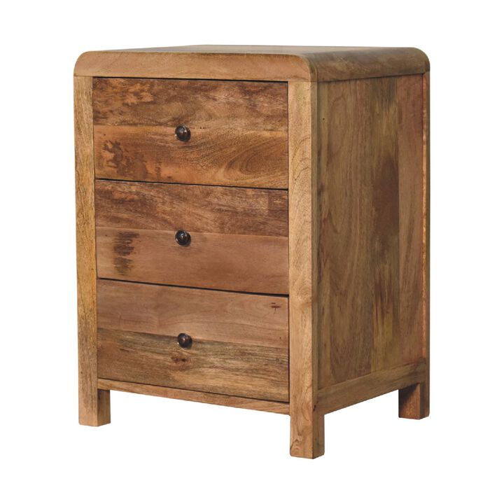 Solid Wood Oak-ish Naya 3 Drawers Nightstand