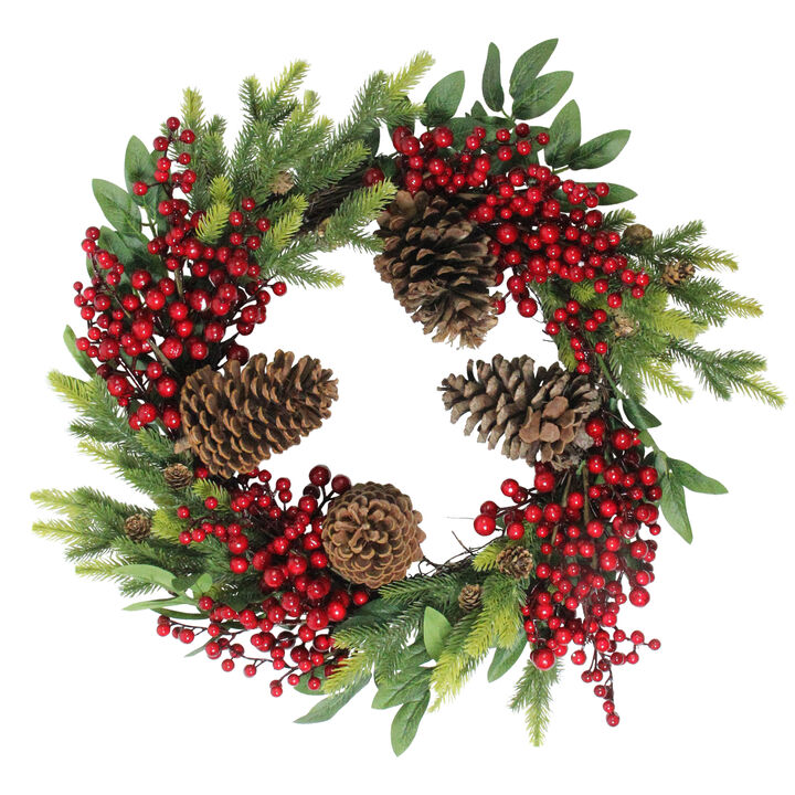 Pine Cone and Berry Artificial Christmas Wreath  22-Inch  Unlit