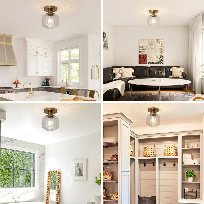 5.9" Wide Modern Gold Glass Semi Flush Mount Ceiling Light