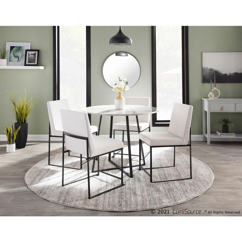 LumiSource Black Steel, White Velvet High Back Fuji Dining Chair - Set of 2