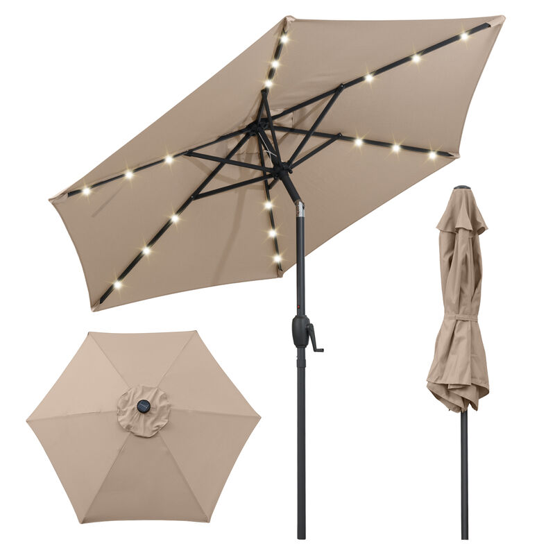 Outdoor Solar Umbrella with Lights – Crank Tilt Garden Shade Canopy