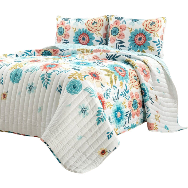 Lightweight Floral 3-Piece Polyester Quilt Set for Bedroom Comfort and Style