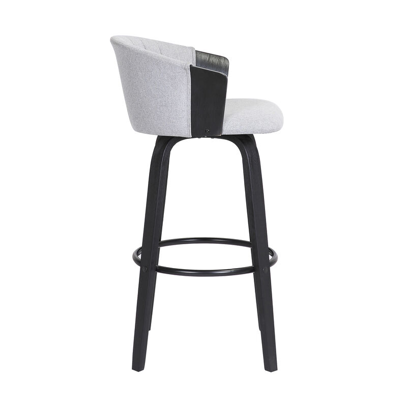 Diana Swivel Black Wood Bar Stool in Light Grey Fabric
