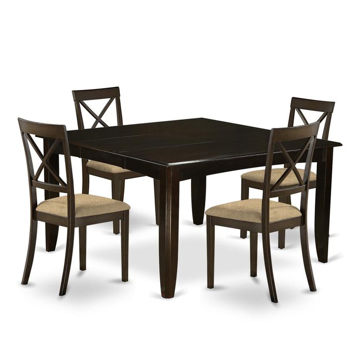 5 Pc Dining set-Square Dining Table with Leaf and 4 Dining Chairs