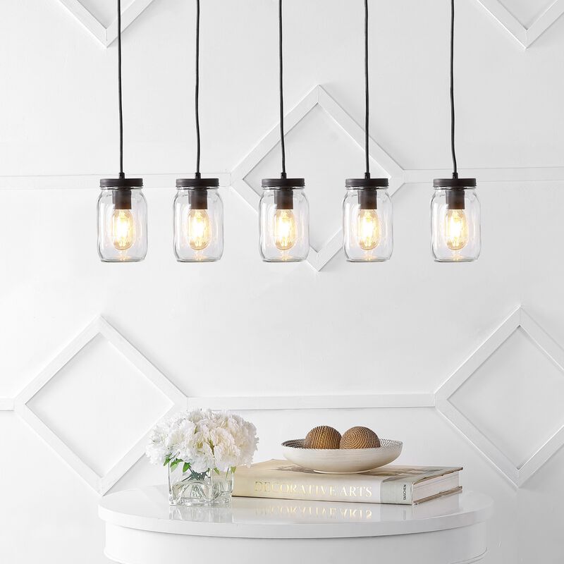 Gaines 5-Light Farmhouse Industrial Iron Mason Jar Linear LED Pendant