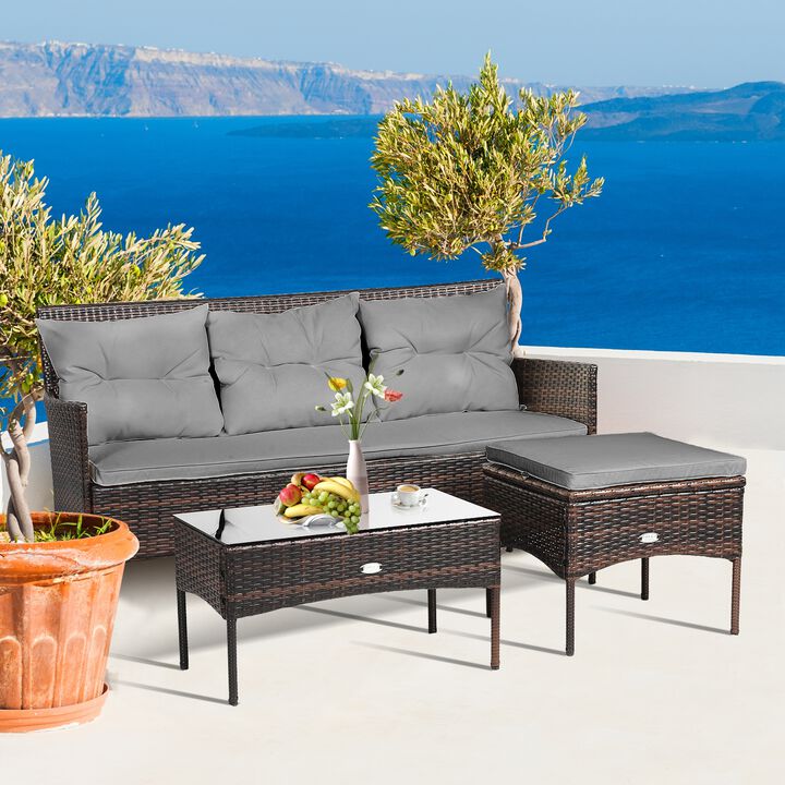 3 Pieces Patio Furniture Sectional Set with 5 Cozy Cushions
