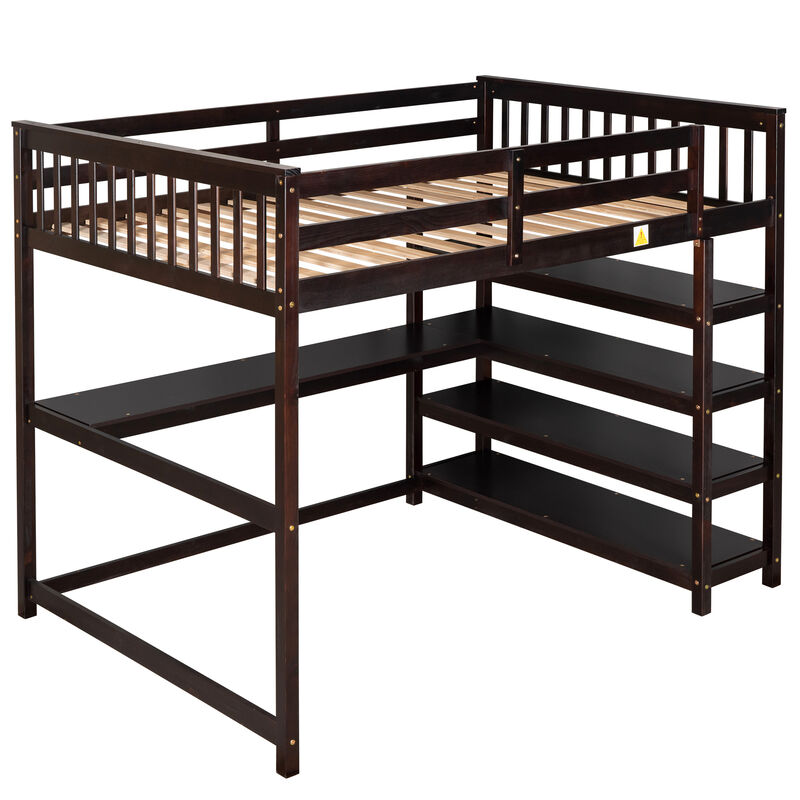 Merax Full Size Loft Bed with Storage Shelves and Under-bed Desk