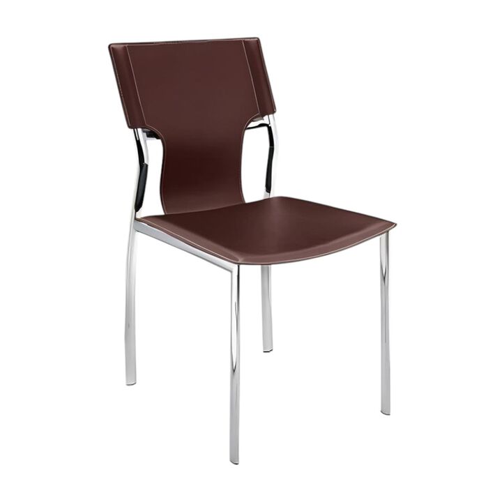 Dark Brown Leather Side Chair W/Chrome Legs, Set Of 4