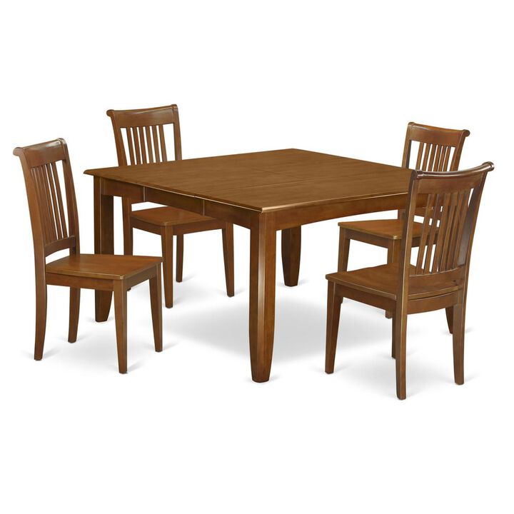5 Pc Dining room set-Square gathering Table with Leaf and 4 Dining Chairs