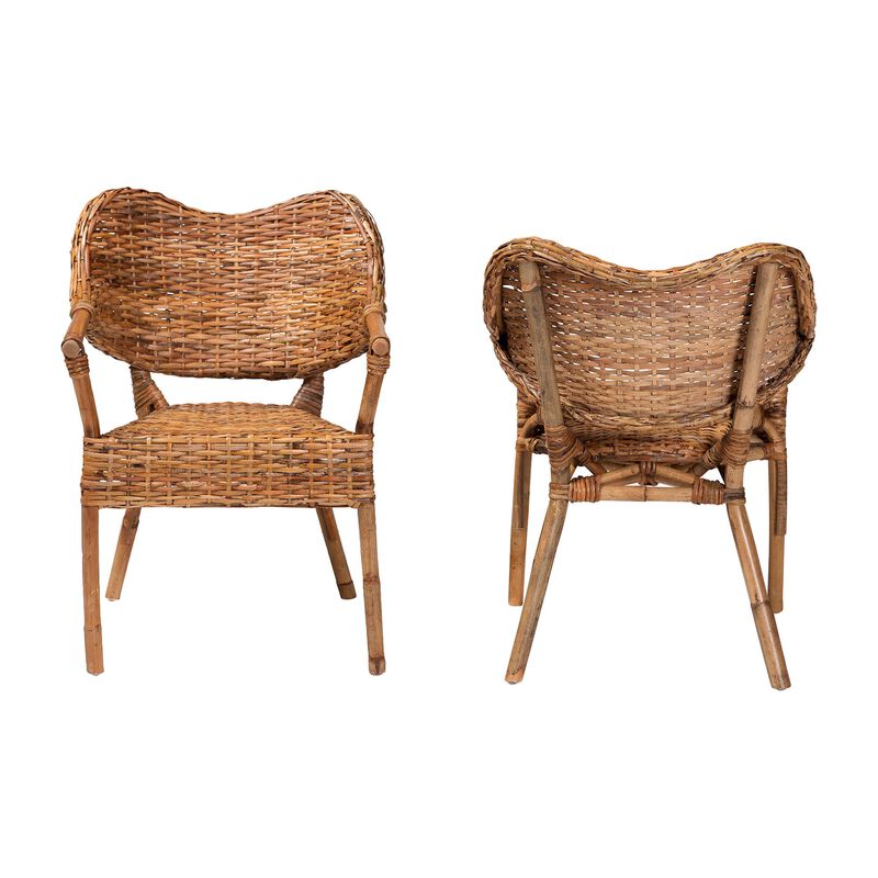 bali & pari Tara 2-Piece Natural Rattan Dining Chair - Handwoven Wicker Armchair with Curved Backrest, Boho Coastal Seating