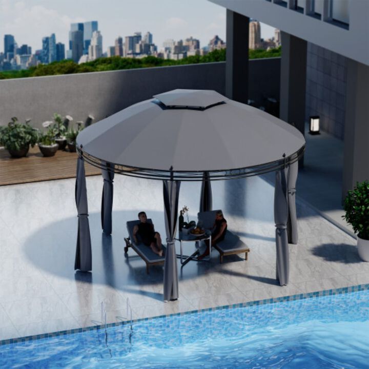 Outdoor Patio Round Dome Gazebo Canopy Shelter with Double Roof Steel