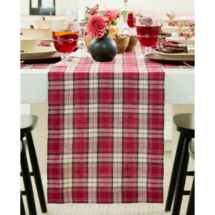 Linen Table Runner - Burgundy Plaid
