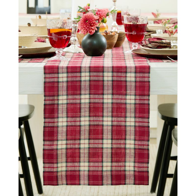Linen Table Runner - Burgundy Plaid image number 0