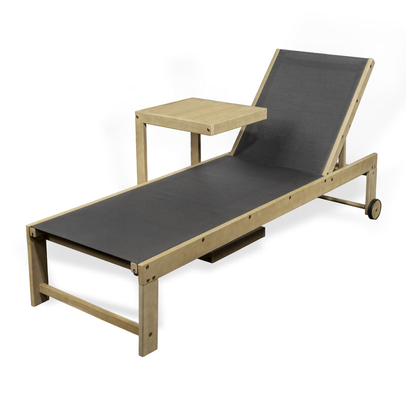 Trabuco Coastal Modern Acacia Wood Mesh 3-Position Outdoor foldable Chaise Lounge Set with Side Table